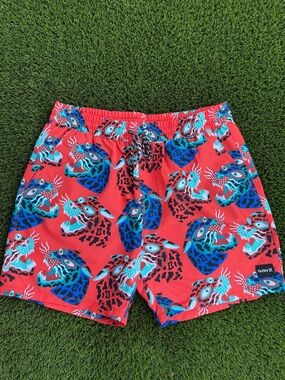 Hurley Red Swim Shorts with Blue and Black Accents